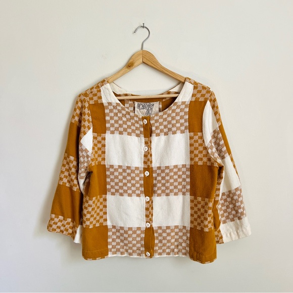 Ace & Jig Tops - Ace & Jig Brown and Cream Checkered Top Size Medium